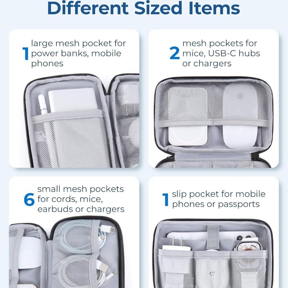 Electronics Organizer Travel Case, Cable Charger Cord Tech Organizer Pouch for P - Picture 4 of 7